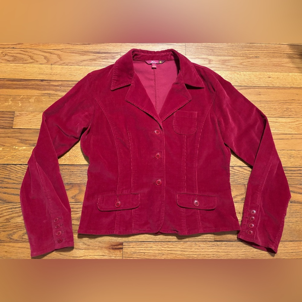 SO Raspberry Corduroy Button-Front Blazer - Picture 2 of 12